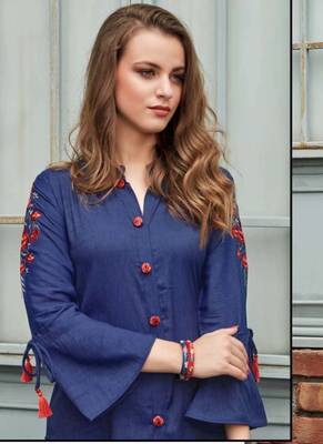 Blue Rayon Embroidered Long Kurtis 2