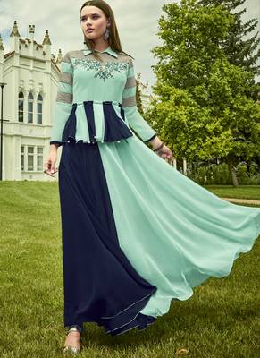 Sky Blue Georgette Embroidered Pakistani Kurtis 2