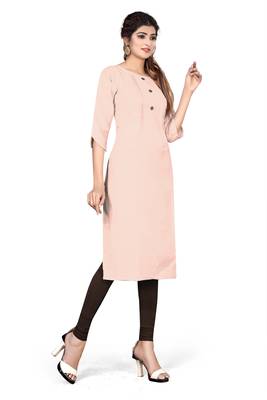 Peach plain cotton kurtas-and-kurtis 3