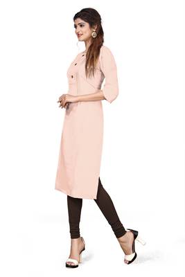 Peach plain cotton kurtas-and-kurtis 4