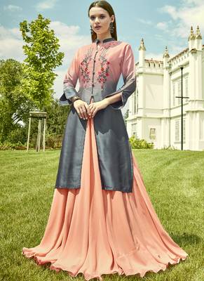Light Peach Georgette Embroidered Pakistani Kurtis 1
