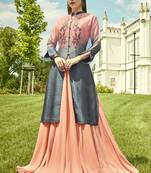 Light Peach Georgette Embroidered Pakistani Kurtis