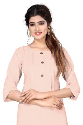 Peach plain cotton kurtas-and-kurtis 5