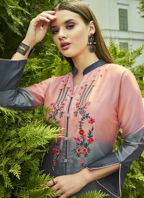 Light Peach Georgette Embroidered Pakistani Kurtis 2