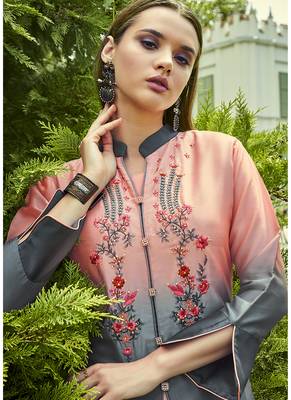 Light Peach Georgette Embroidered Pakistani Kurtis 3