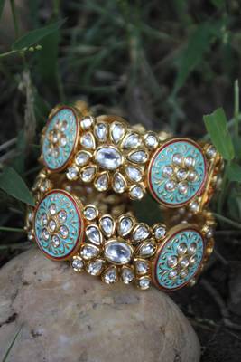 Blue Meenakari Gold Tone Kundan Inspired Bangle 2