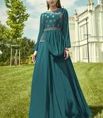 Dark Teal Georgette Embroidered Pakistani Kurtis