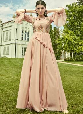 Baby Pink Georgette Embroidered Pakistani Kurtis 1