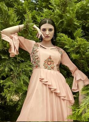 Baby Pink Georgette Embroidered Pakistani Kurtis 3