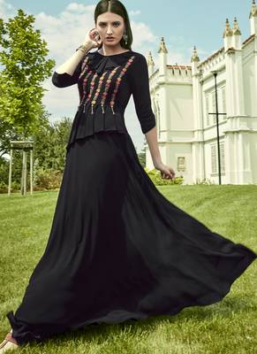 Black Georgette Embroidered Pakistani Kurtis 2