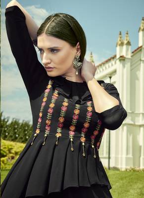 Black Georgette Embroidered Pakistani Kurtis 4