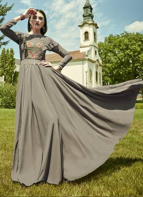 Grey Georgette Embroidered Pakistani Kurtis 1