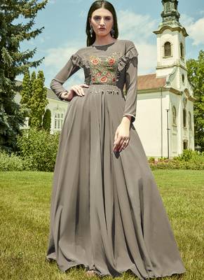 Grey Georgette Embroidered Pakistani Kurtis 2