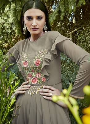 Grey Georgette Embroidered Pakistani Kurtis 3