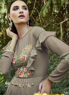 Grey Georgette Embroidered Pakistani Kurtis 4