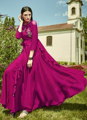 Rani Pink Georgette Embroidered Pakistani Kurtis 2
