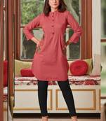 Dark Peach Rayon Embroidered Short Kurtis