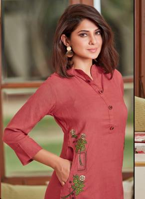 Dark Peach Rayon Embroidered Short Kurtis 2
