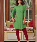Parrot Green Rayon Embroidered Short Kurtis
