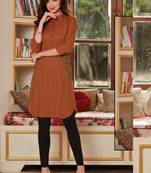 Mustard Rayon Embroidered Short Kurtis