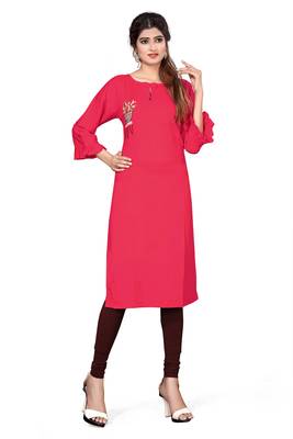 Red embroidered viscose rayon kurtas-and-kurtis 1
