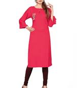 Red embroidered viscose rayon kurtas-and-kurtis