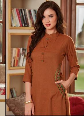 Mustard Rayon Embroidered Short Kurtis 2