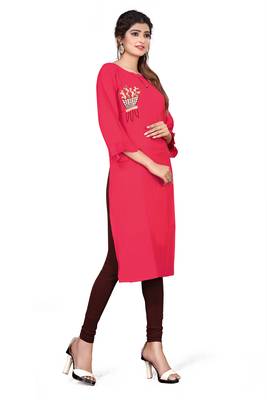 Red embroidered viscose rayon kurtas-and-kurtis 3