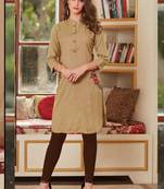 Cream Rayon Embroidered Short Kurtis