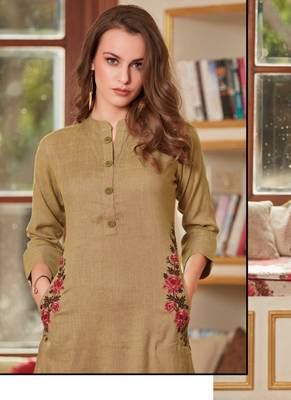 Cream Rayon Embroidered Short Kurtis 2