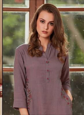 Light Violet Rayon Embroidered Short Kurtis 2