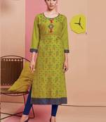 Parrot Green Rayon Printed Long Kurtis