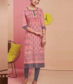 Baby Pink Rayon Printed Long Kurtis