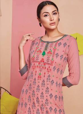 Baby Pink Rayon Printed Long Kurtis 2