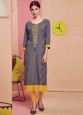 Grey Rayon Printed Long Kurtis 1