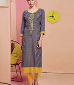 Grey Rayon Printed Long Kurtis