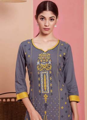 Grey Rayon Printed Long Kurtis 2