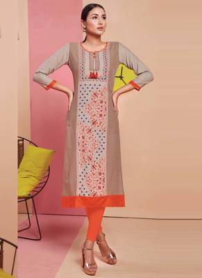 Beige Rayon Printed Long Kurtis 1
