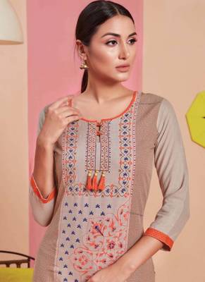 Beige Rayon Printed Long Kurtis 2