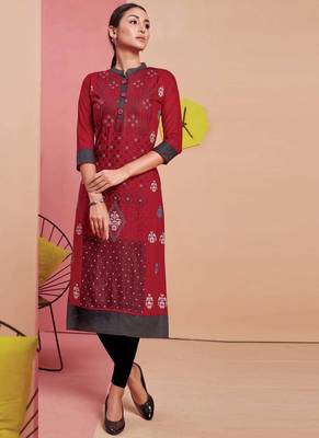 Maroon Rayon Printed Long Kurtis 1