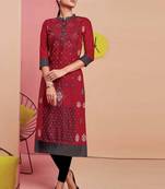 Maroon Rayon Printed Long Kurtis