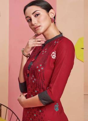 Maroon Rayon Printed Long Kurtis 2