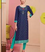 Blue Rayon Printed Long Kurtis
