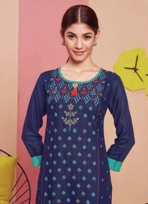 Blue Rayon Printed Long Kurtis 2