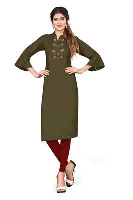 Green embroidered viscose rayon kurtas-and-kurtis 1