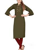 Green embroidered viscose rayon kurtas-and-kurtis