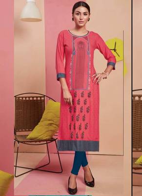 Peach Rayon Printed Long Kurtis 1