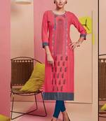 Peach Rayon Printed Long Kurtis