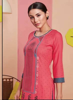 Peach Rayon Printed Long Kurtis 2