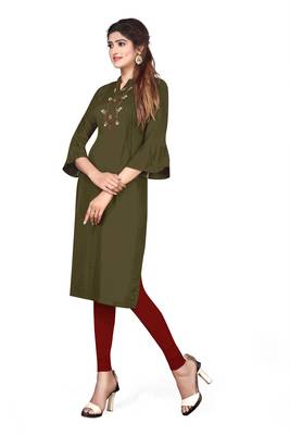 Green embroidered viscose rayon kurtas-and-kurtis 4
